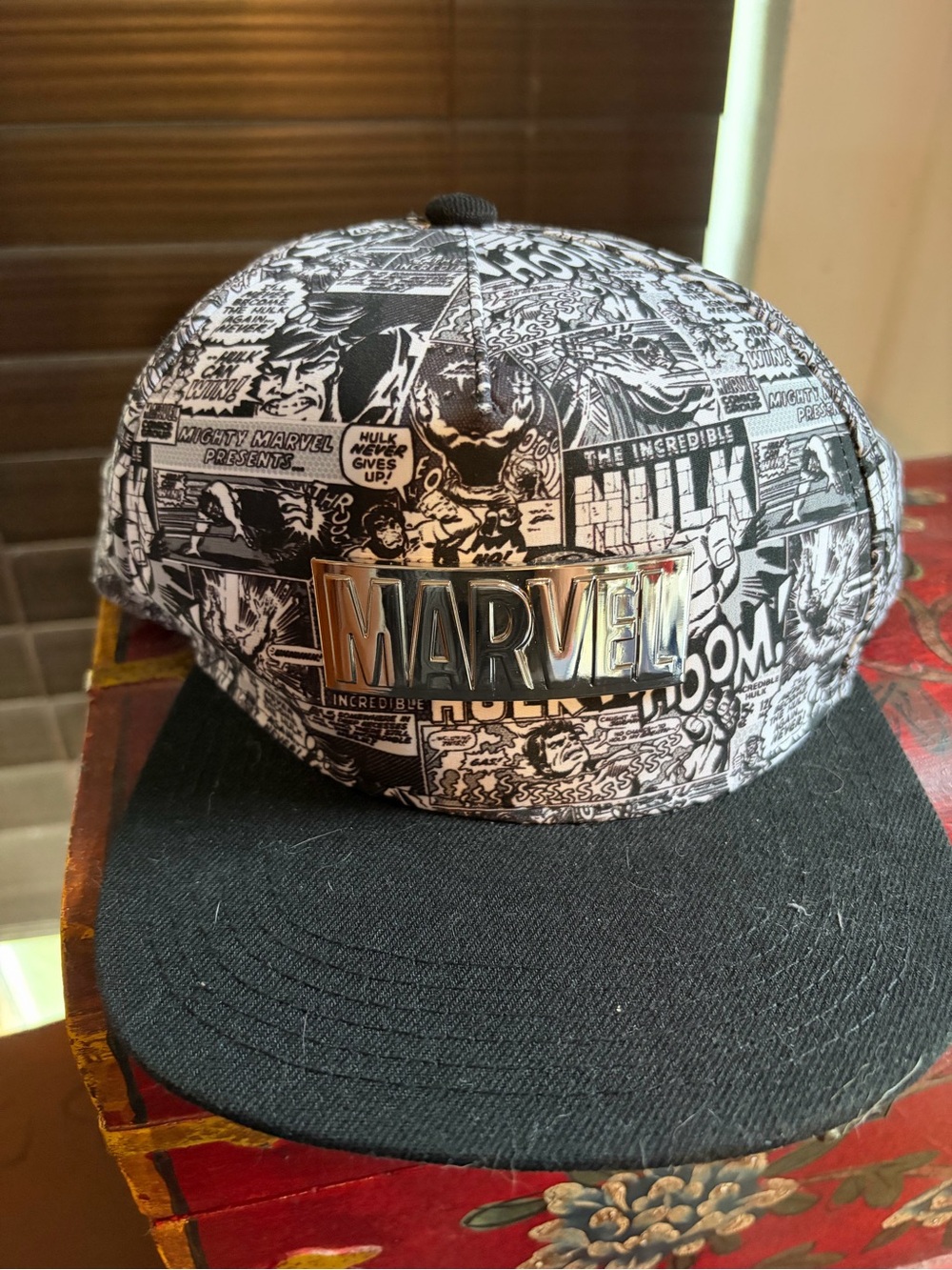 Marvel Black & White Comic Panel Snapback with Gold Plaque